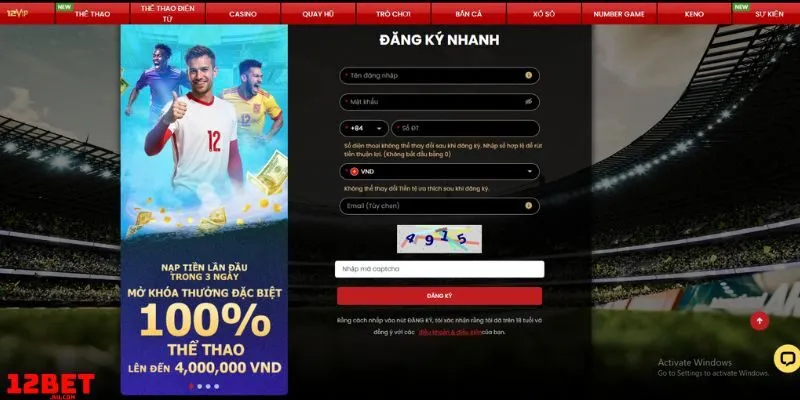 Đăng ký tài khoản 12BET cực dễ dàng